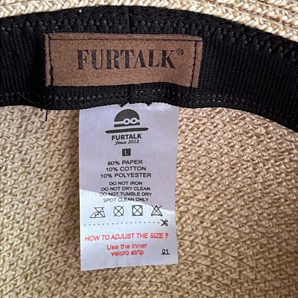 Wide Brim Straw Hat with Black Band Tan Sun Hat - Picture 6 of 10